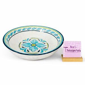 Bobby Flay Floral Turquoise White Large Round Melamine 13.5" x 2.5  Serving Bowl